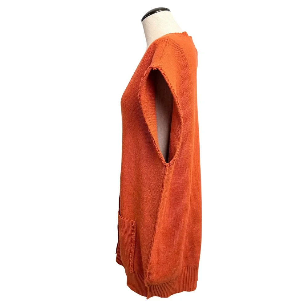 Free‎ People Orange Oversized Cardigan Sweater Vest Ribbed Knit Button Front M